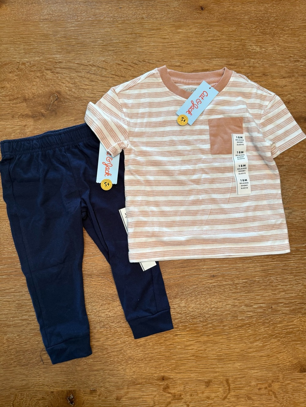 Cat & Jack Brown Stripe Pocket Tee and Navy Jogger Pants Set